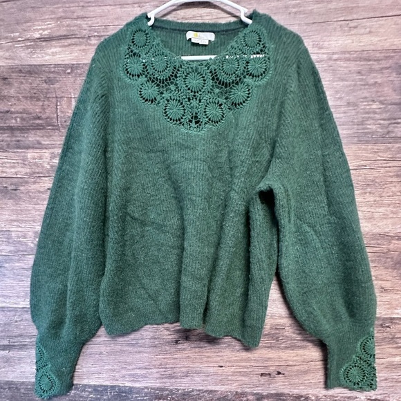 Boden Sweaters - Boden Green Crew Neck Sweater with Floral Details 16/18
